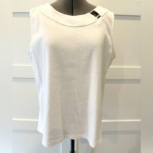 Rafaella 100% Cotton White sleeveless top with silver embellishment crew neck